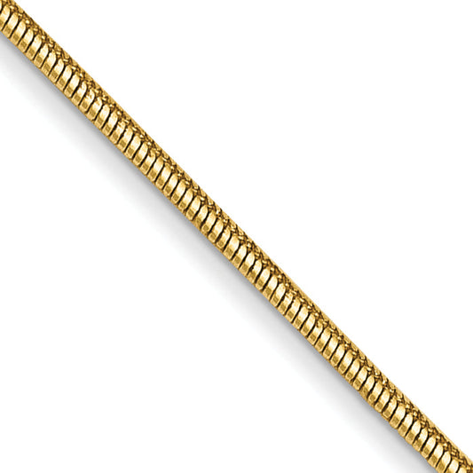 14K Yellow Gold 20 Inch .8mm Round Snake With Lobster Clasp Chain Necklace