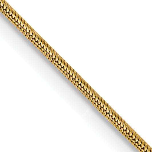 14K Yellow Gold 20 Inch .9mm Round Snake With Lobster Clasp Chain Necklace