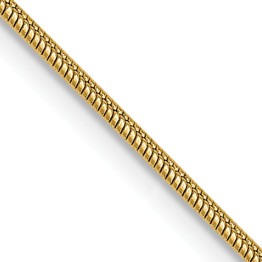 14K Yellow Gold 24 Inch 1.1mm Round Snake With Lobster Clasp Chain Necklace
