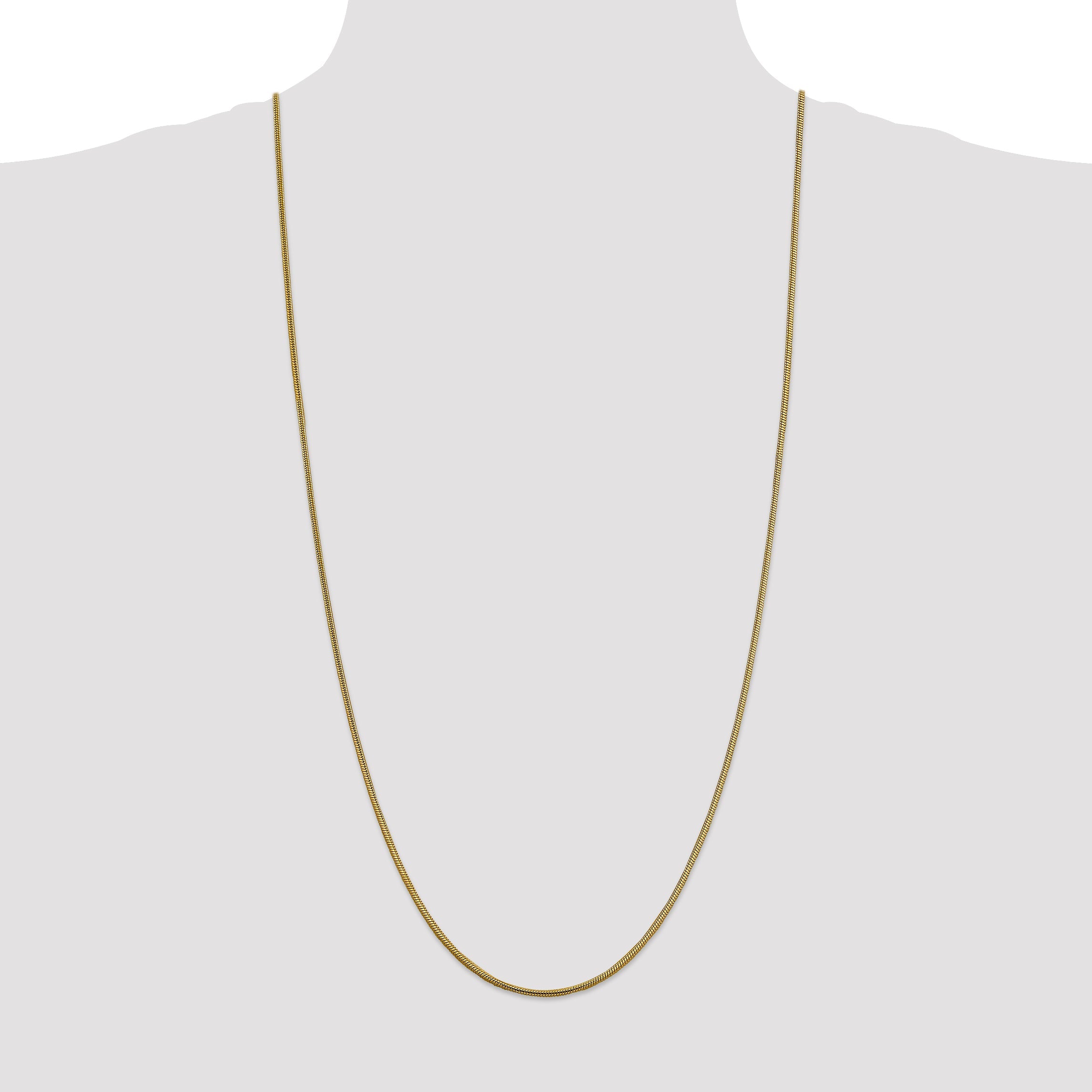 14K Yellow Gold 30 Inch 1.85mm Round Snake Lobster Clasp Chain