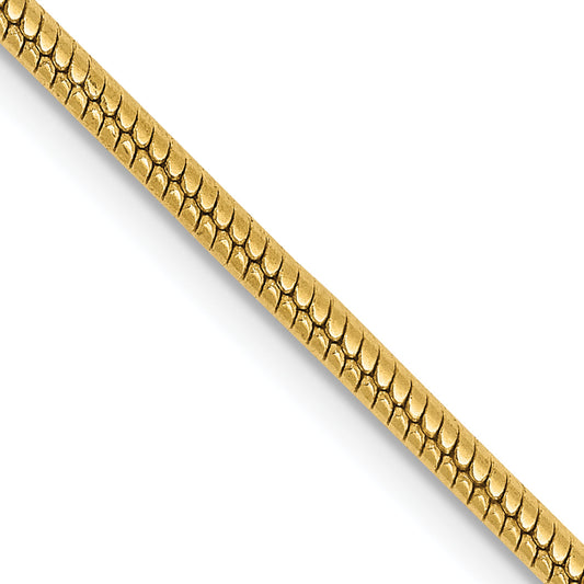 14K Yellow Gold 18 Inch 1.85mm Round Snake Lobster Clasp Chain