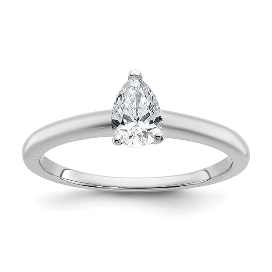 14K White Gold 1/2 carat Lab Grown Diamond VS+ F+ Pear Solitaire Complete Engagement Ring