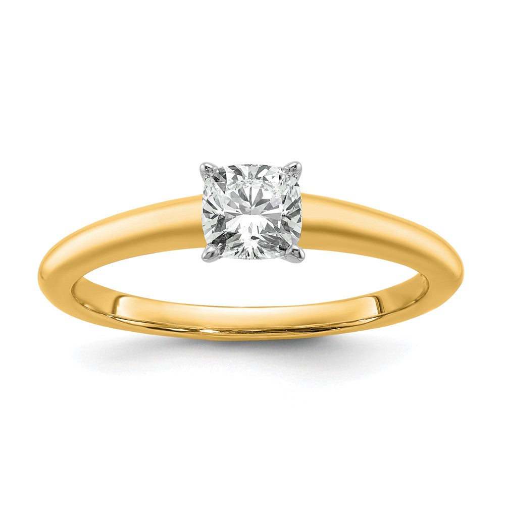 14k Two-tone 3/4 Ct. Certified Lab Grown Diamond VS/SI+ G+ Cushion Solitare Engagement Ring