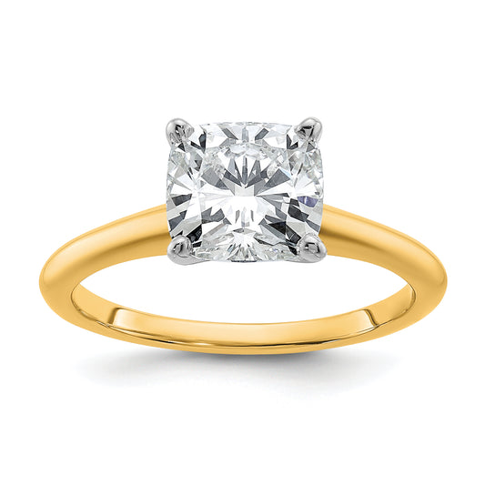 14k Two-tone 2 Ct. Lab Grown Diamond VS/SI+ G+ Cushion Solitare Engagement Ring