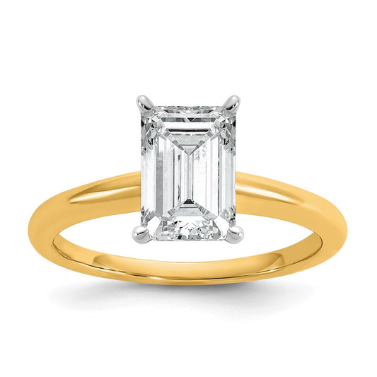 14k Two-Tone 1 3/4 Ct. Certified Lab Grown Diamond VS/SI+ G+ Emerald Solitare Engagement Ring