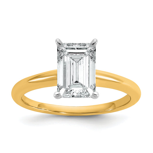 14k Two-tone 2 Ct. Lab Grown Diamond VS/SI+ G+ Emerald Solitare Engagement Ring