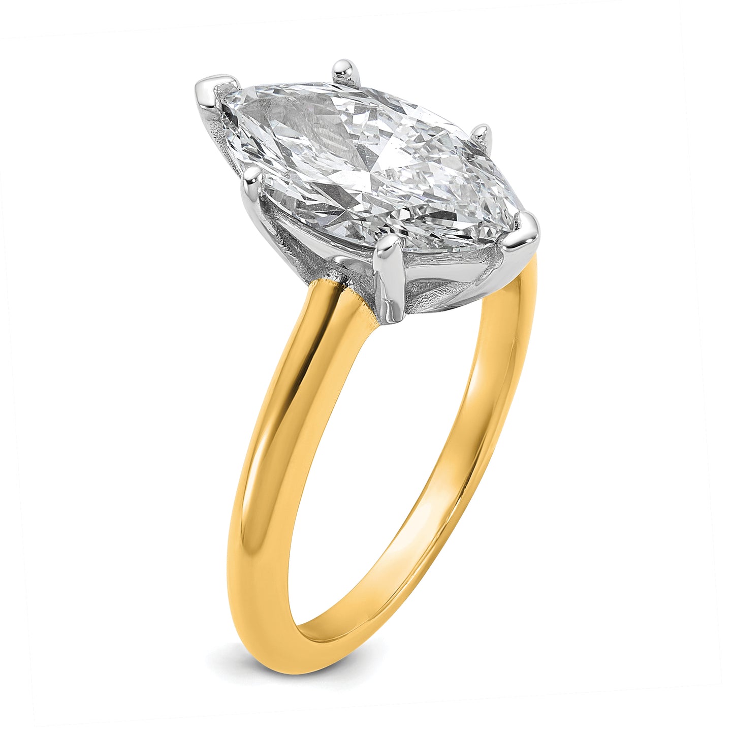 14k Two-tone 2 1/2 Ct. Lab Grown Diamond VS/SI+ G+ Marquise Solitare Engagement Ring