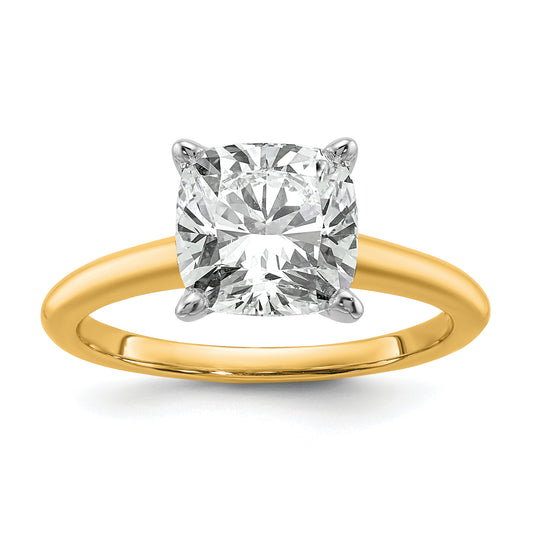 14k Two-tone 3 Ct. Lab Grown Diamond VS/SI+ G+ Cushion Solitare Engagement Ring