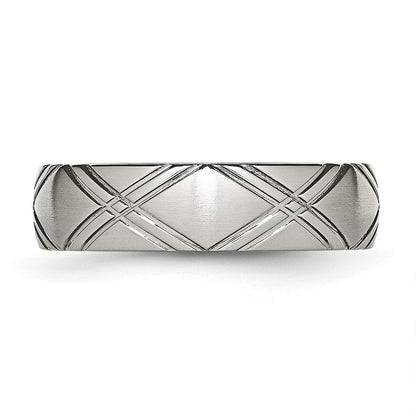 Stainless Steel Brushed And Polished Criss Cross Design 6mm Band