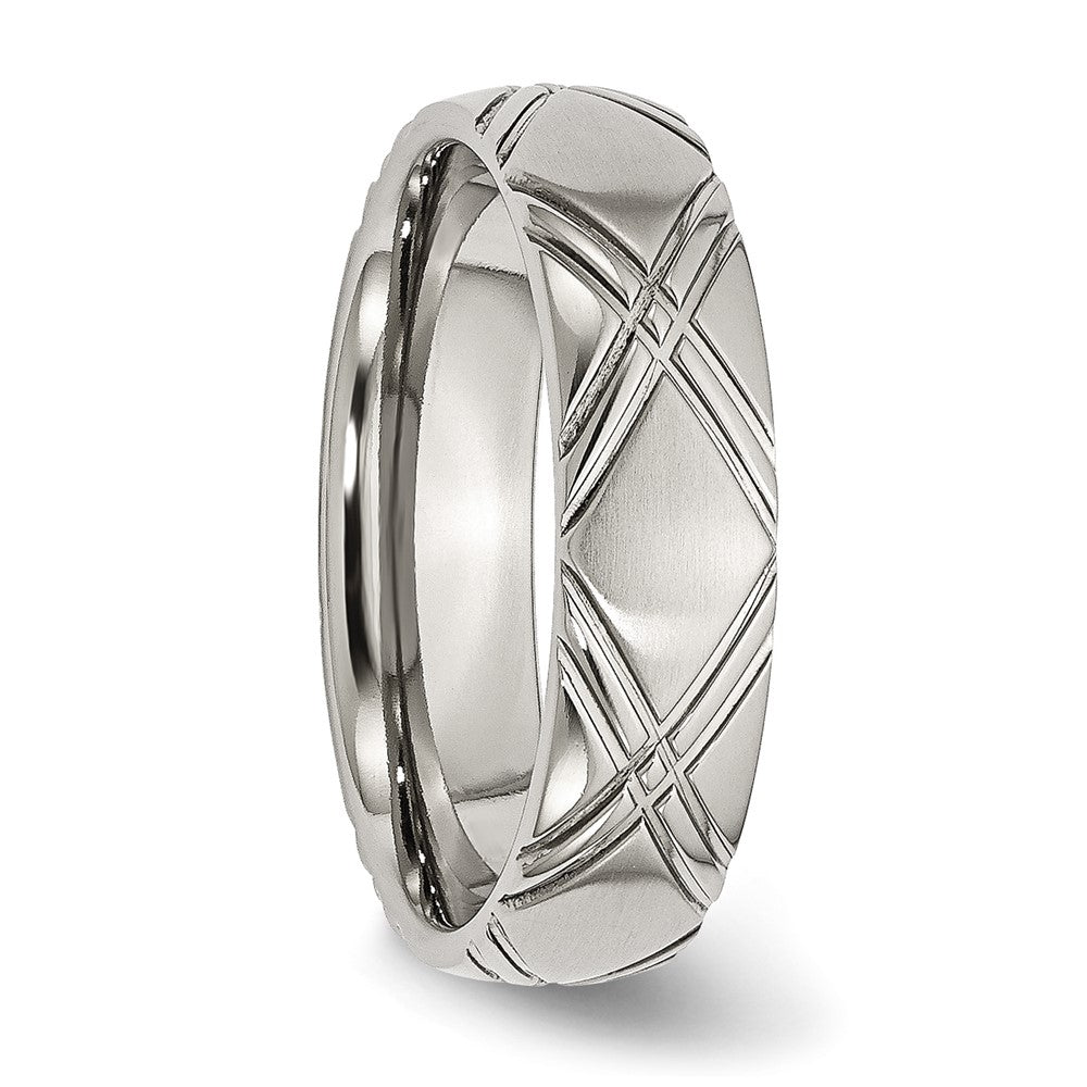 Stainless Steel Brushed And Polished Criss Cross Design 6mm Band