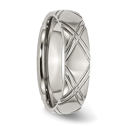 Stainless Steel Brushed And Polished Criss Cross Design 6mm Band