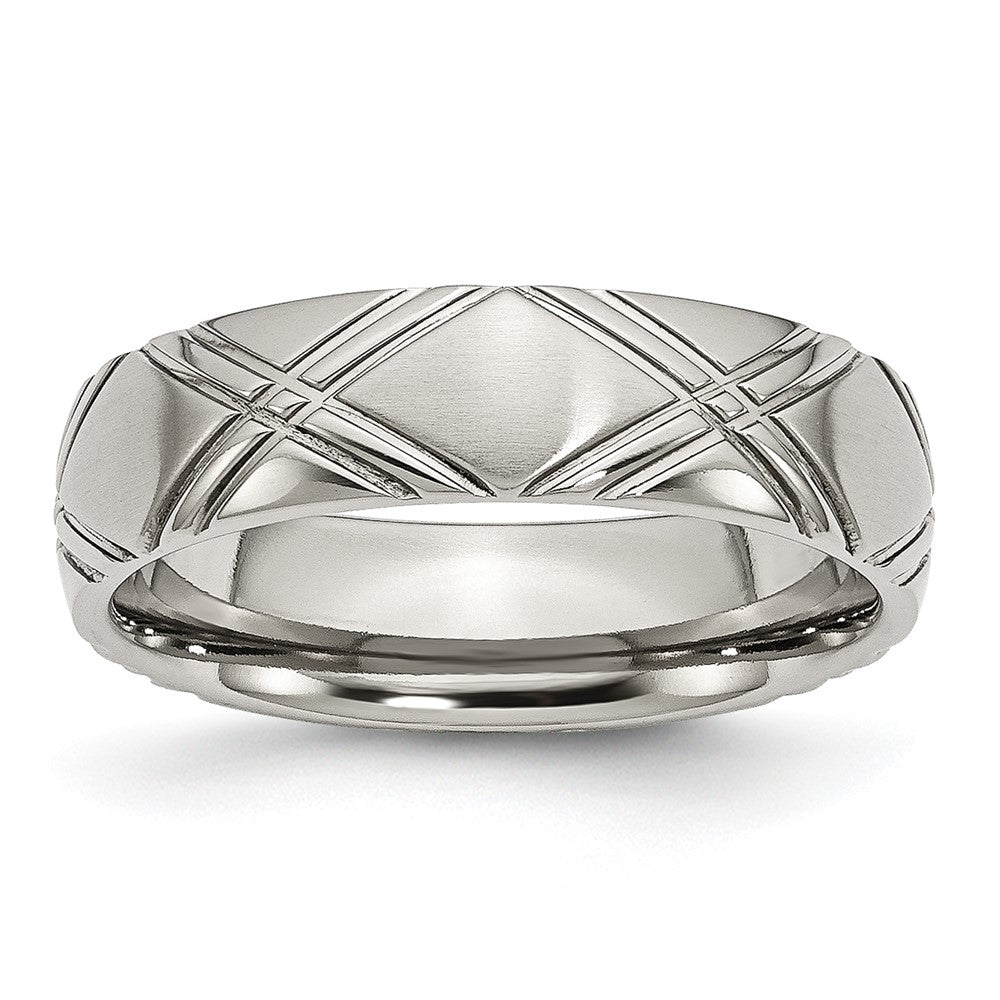 Stainless Steel Brushed And Polished Criss Cross Design 6mm Band