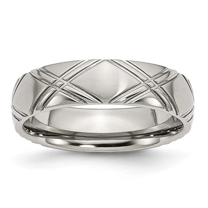 Stainless Steel Brushed And Polished Criss Cross Design 6mm Band