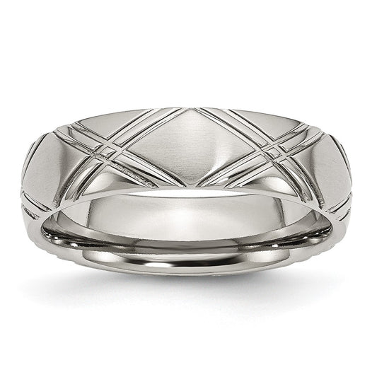 Stainless Steel Brushed And Polished Criss Cross Design 6mm Band