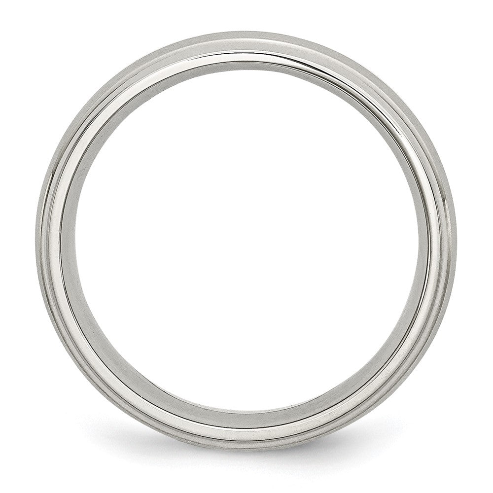 Stainless Steel Sterling Silver Inlay Ridged Edge Brushed And Polished Band