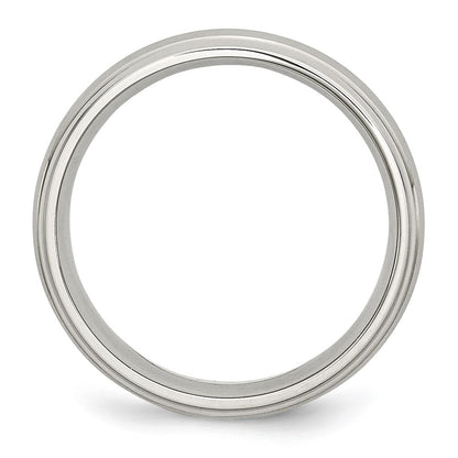 Stainless Steel Sterling Silver Inlay Ridged Edge Brushed And Polished Band