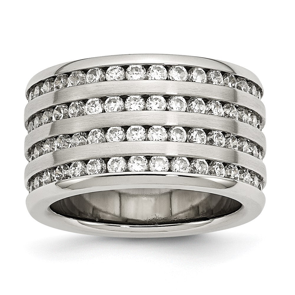 Stainless Steel Multirow 13mm Cz Ring
