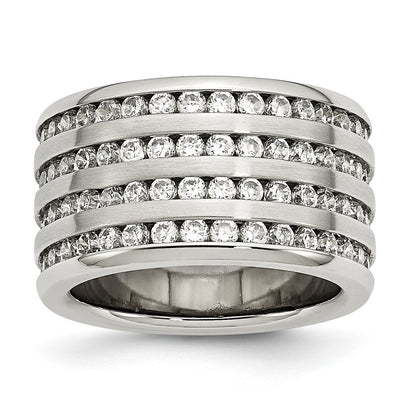 Stainless Steel Multirow 13mm Cz Ring