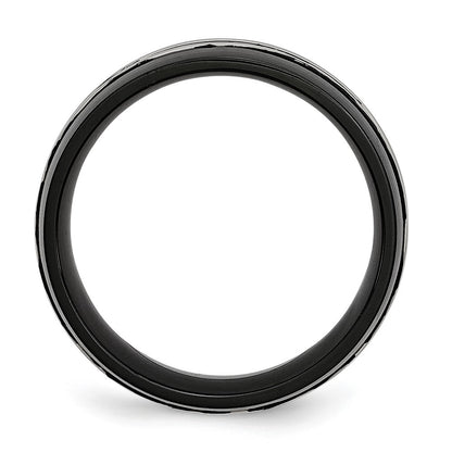 Stainless Steel 8mm Black Ip Plated Brushed & Polished Band