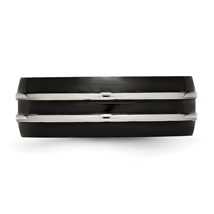 Stainless Steel 8mm Black Ip Plated Brushed & Polished Band