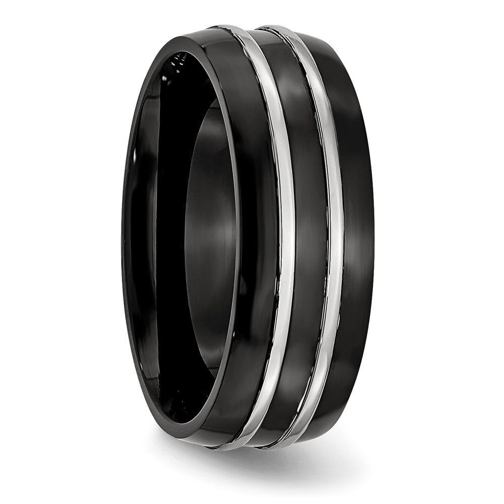 Stainless Steel 8mm Black Ip Plated Brushed & Polished Band