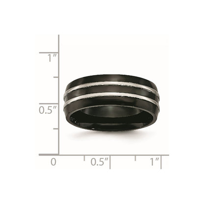 Stainless Steel 8mm Black Ip Plated Brushed & Polished Band
