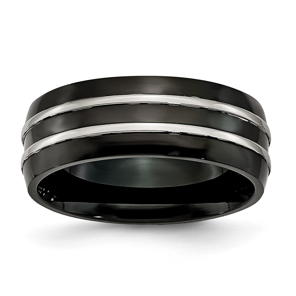 Stainless Steel 8mm Black Ip Plated Brushed & Polished Band