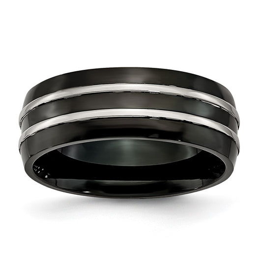 Stainless Steel 8mm Black Ip Plated Brushed & Polished Band