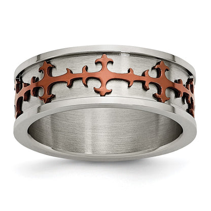 Stainless Steel Brown Ip Plated Crosses Ring