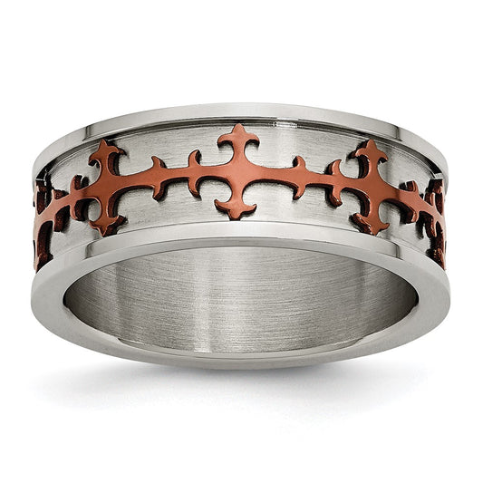 Stainless Steel Brown Ip Plated Crosses Ring