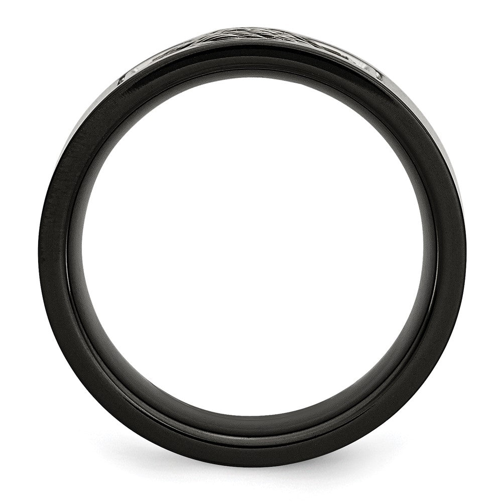 Stainless Steel Polished Black Ip Plated Grey Wire Inlay 10mm Band