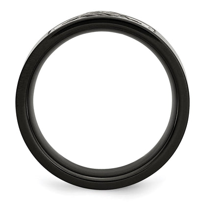 Stainless Steel Polished Black Ip Plated Grey Wire Inlay 10mm Band