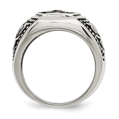 Stainless Steel Antiqued Polished & Textured Yellow Ip Plated Cross Ring