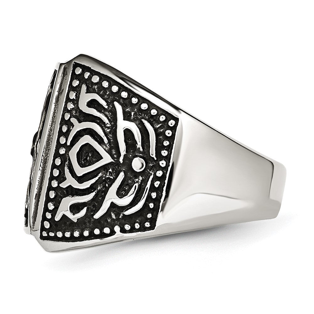 Stainless Steel Antiqued Polished & Textured Yellow Ip Plated Cross Ring