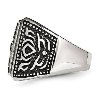 Stainless Steel Antiqued Polished & Textured Yellow Ip Plated Cross Ring