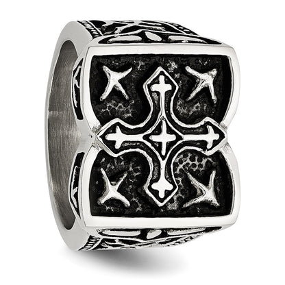 Stainless Steel Antiqued Cross Ring