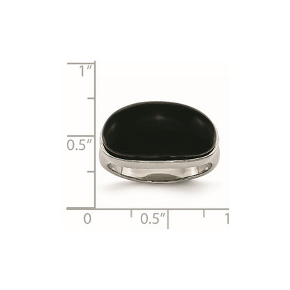 Stainless Steel Black Glass Ring