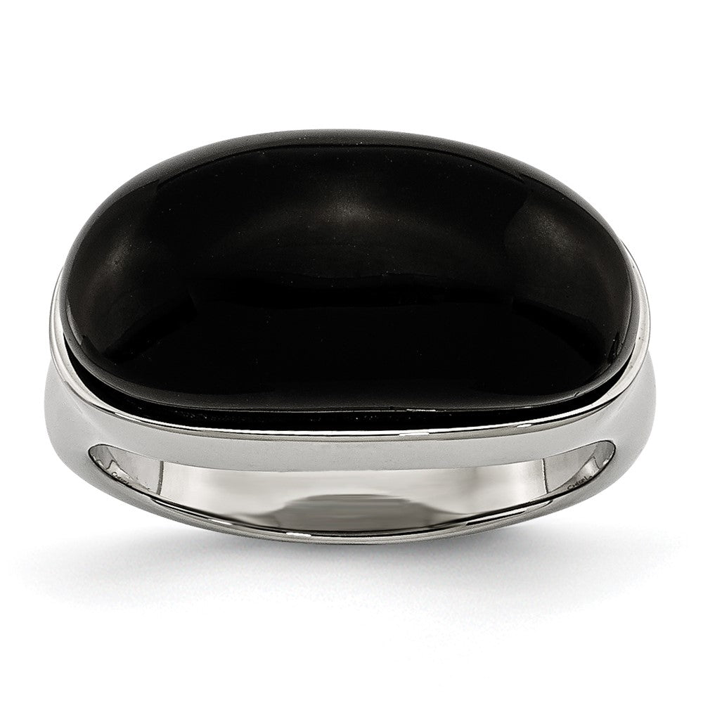 Stainless Steel Black Glass Ring