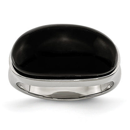 Stainless Steel Black Glass Ring