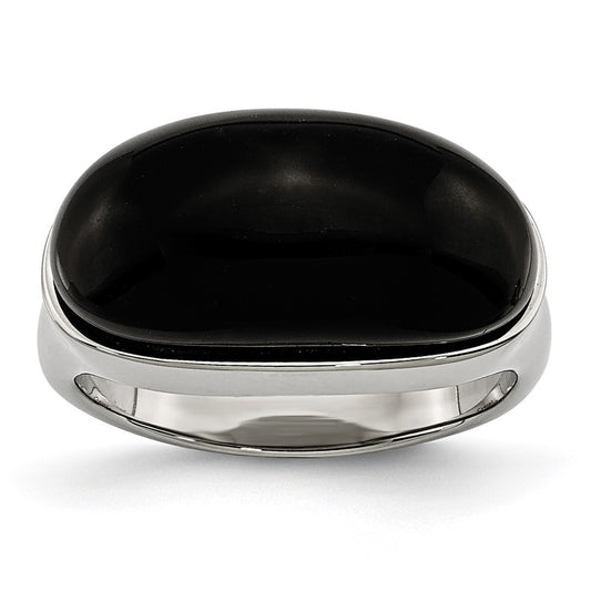Stainless Steel Black Glass Ring