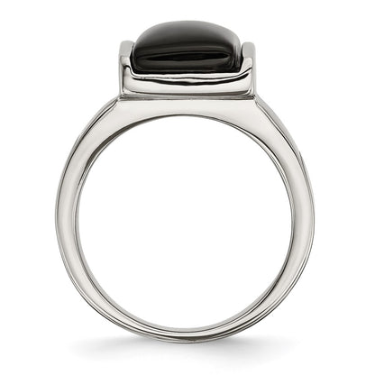 Stainless Steel Black Glass Ring