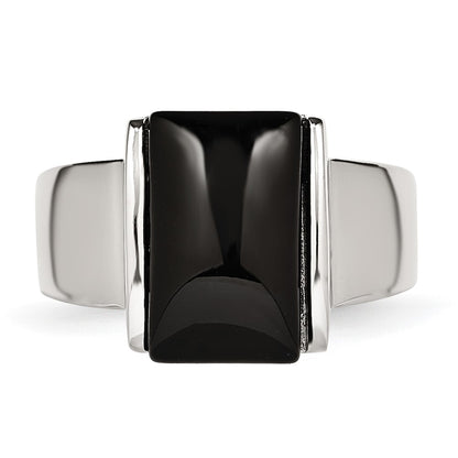 Stainless Steel Black Glass Ring