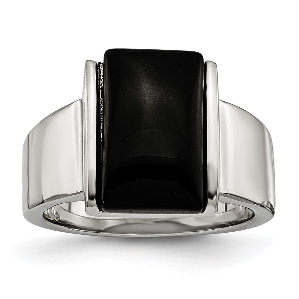 Stainless Steel Black Glass Ring