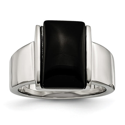 Stainless Steel Black Glass Ring