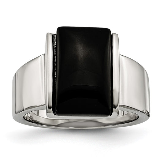 Stainless Steel Black Glass Ring
