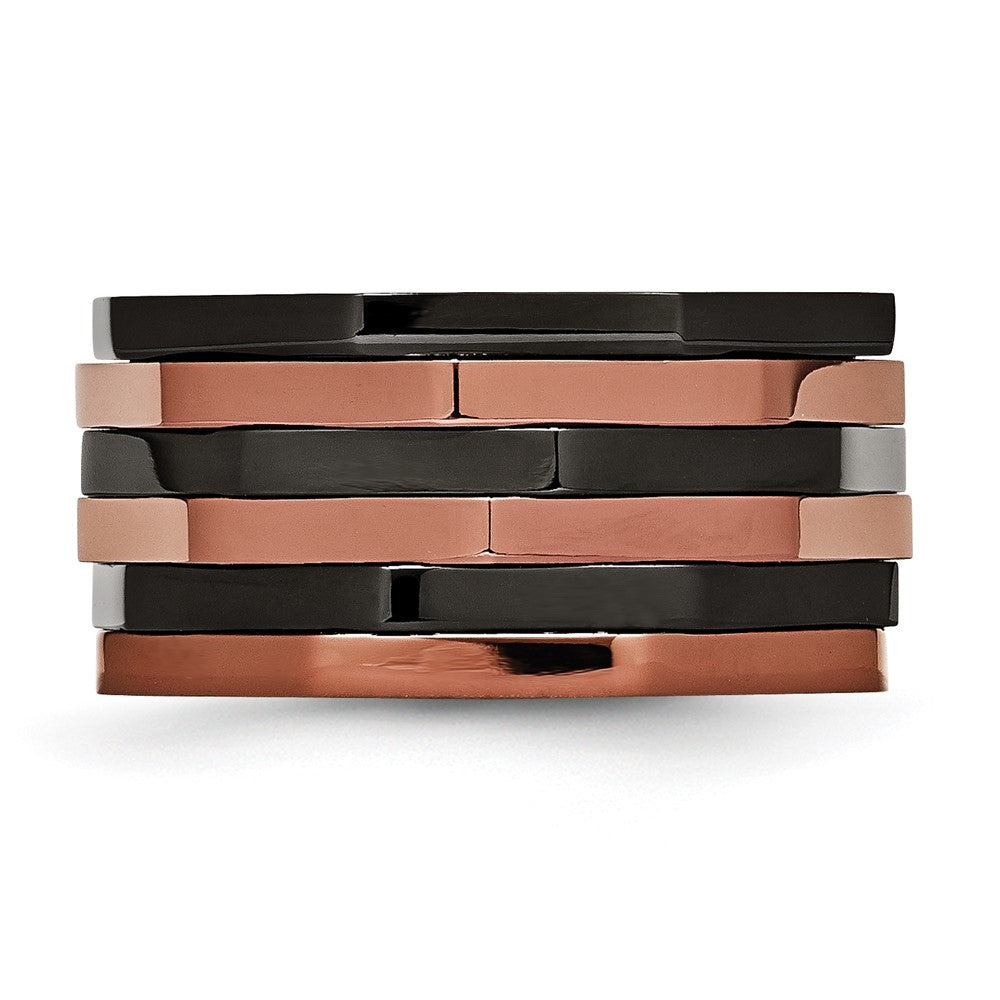 Stainless Steel Polished Black & Brown Ip Plated Moveable 12mm Band