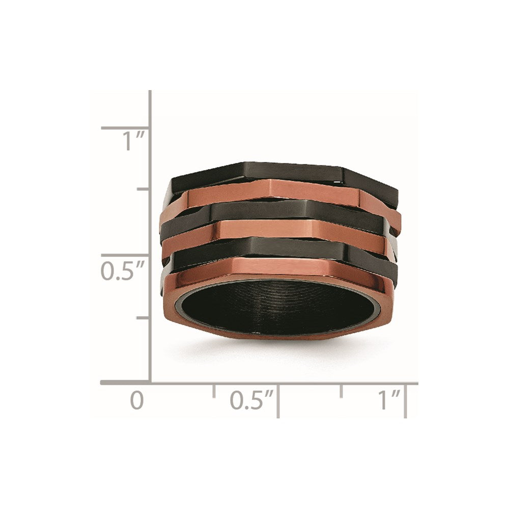 Stainless Steel Polished Black & Brown Ip Plated Moveable 12mm Band