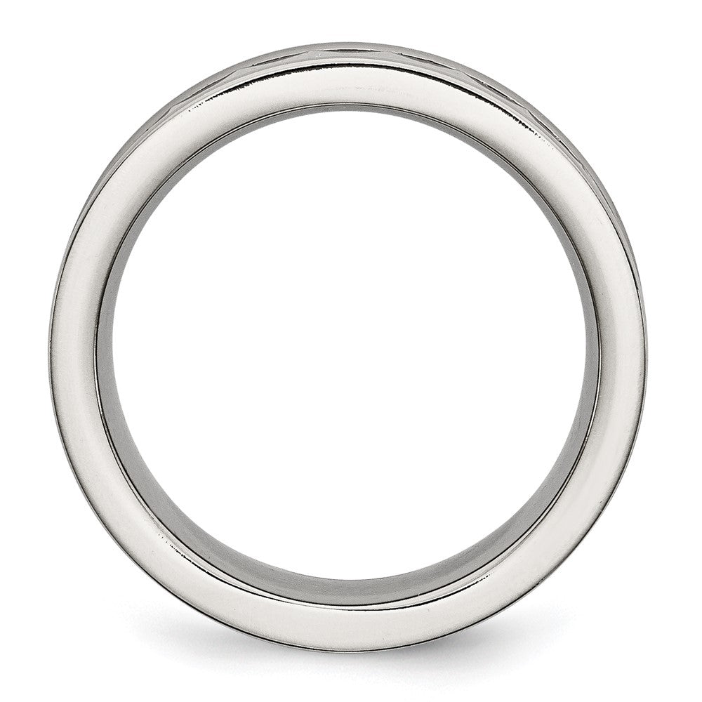 Stainless Steel Sawtooth Accent/Black Ceramic Center Faceted Band