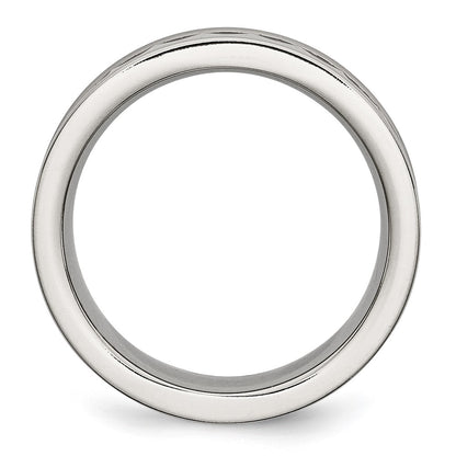 Stainless Steel Sawtooth Accent/Black Ceramic Center Faceted Band