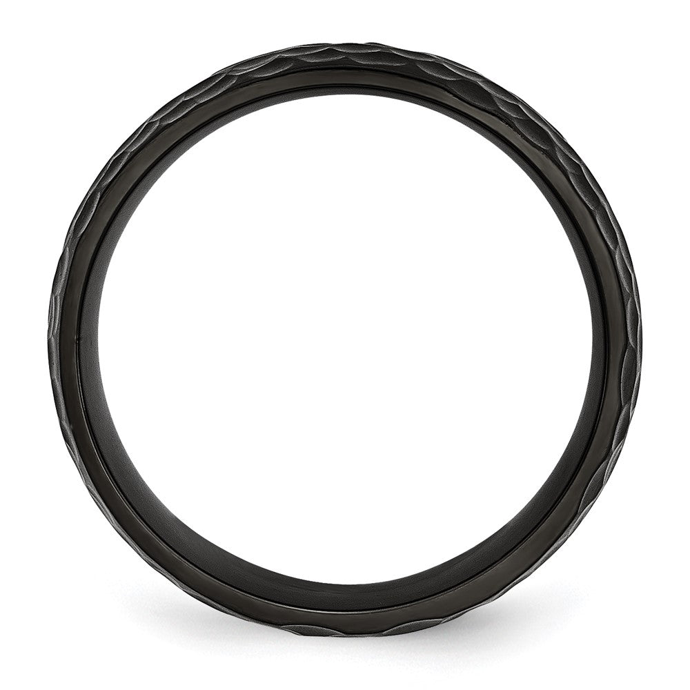 Stainless Steel Black Ip Plated Hammered 8mm Band